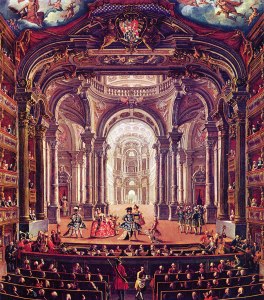 Escena del Teatro Real de Turín en un cuadro del siglo XVIII firmado por Pietro Domenico Oliviero.