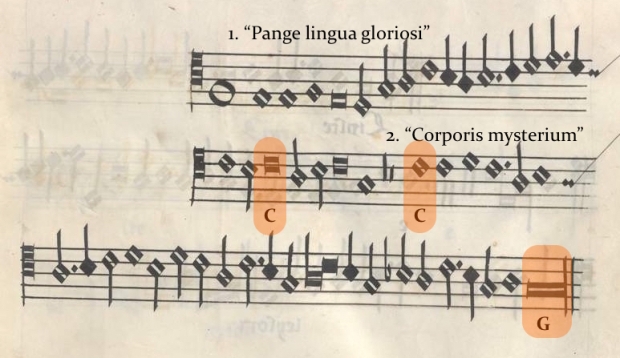 Kyrie I (tenor) de la Misa Pange Lingua (Munich, Bayerische Staatsbibliothek, Musiksammlung, Musica MS 510).